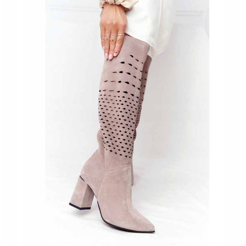 Openwork Boots Lewski Shoes 2847 / B Beżowe beige 3