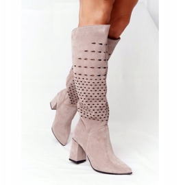 Openwork Boots Lewski Shoes 2847 / B Beżowe beige 5