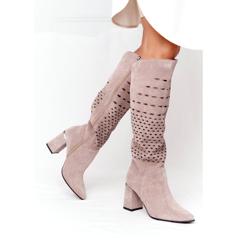Openwork Boots Lewski Shoes 2847 / B Beżowe beige 6