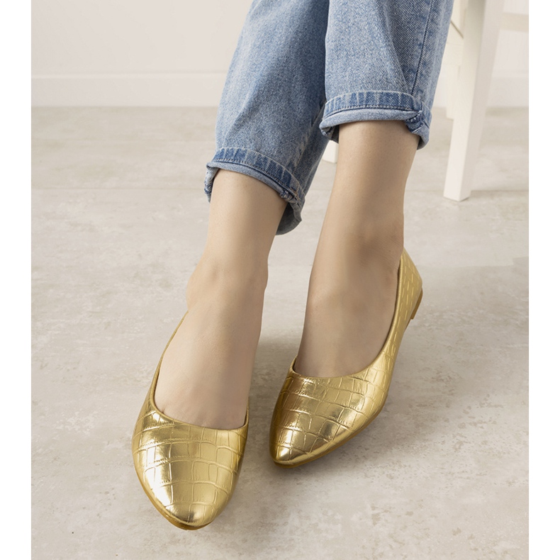 Golden ballerinas in the Camilia crocodile skin pattern 1