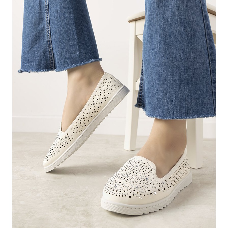 White loafers with an openwork Loretta pattern 1