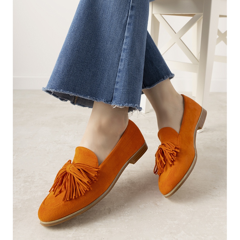 Orange loafers with Sabrene bow 1