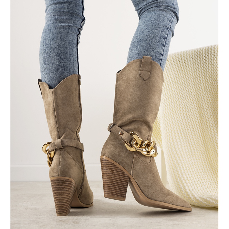 Beige cowboy boots on the Effie post khaki 2