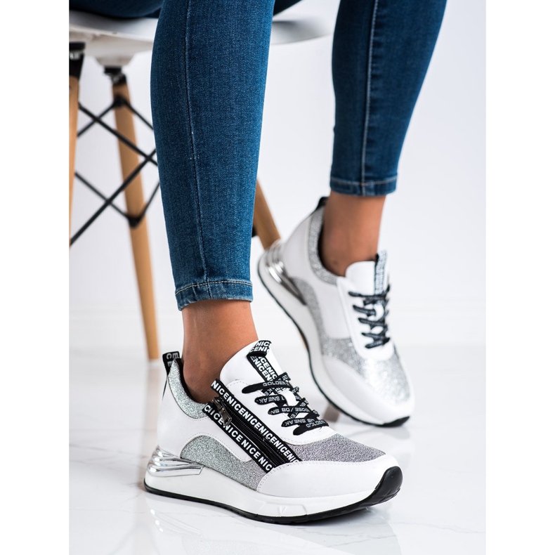 VINCEZA Sneakers With Zipper white grey 2