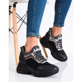 SHELOVET Fashionable Wedge Sneakers Love black 1 SHELOVET Fashionable Wedge Sneakers Love black 1