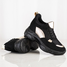 SHELOVET Comfortable BLACK and GOLD Sneakers golden 2