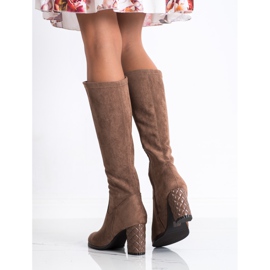 SHELOVET Suede high-heeled boots brown 1