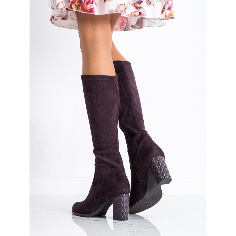 SHELOVET Suede high-heeled boots purple 1