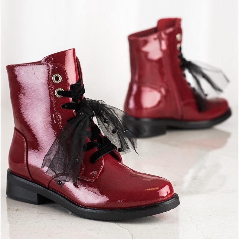 Elegant Lace-up VINCEZA boots red 2