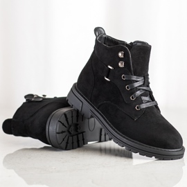 SHELOVET Lace-up Suede Booties black 1
