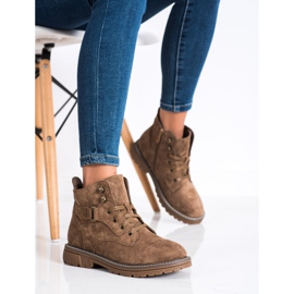 SHELOVET Lace-up Suede Booties brown 1