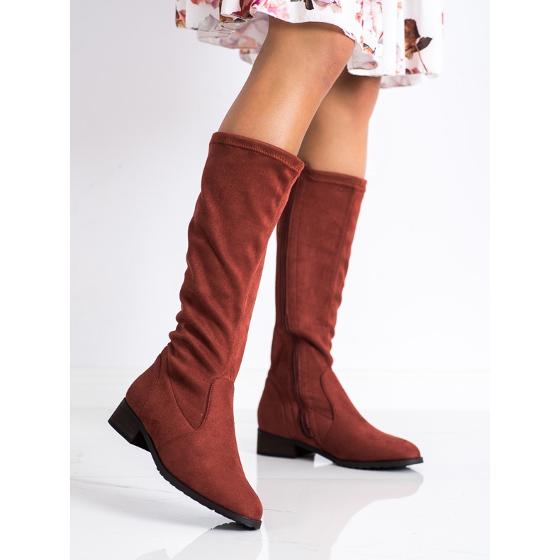 M.Daszyński Suede Flat Heel Boots red 1