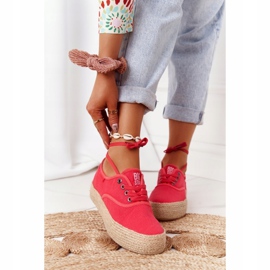 Lace-up Espadrilles On A Braided Platform Big Star FF274141 Red 1