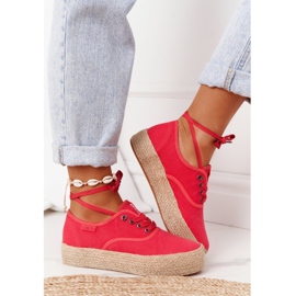 Lace-up Espadrilles On A Braided Platform Big Star FF274141 Red 2