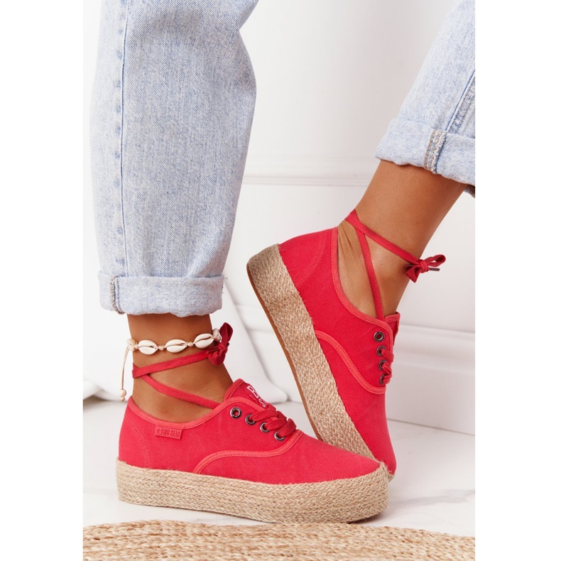 Lace-up Espadrilles On A Braided Platform Big Star FF274141 Red 2
