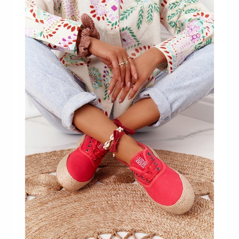 Lace-up Espadrilles On A Braided Platform Big Star FF274141 Red 3