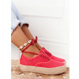 Lace-up Espadrilles On A Braided Platform Big Star FF274141 Red 4