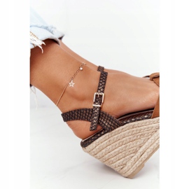 Leather Wedge Sandals Big Star HH274377 Brown 5