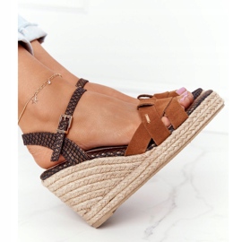 Leather Wedge Sandals Big Star HH274377 Brown 4