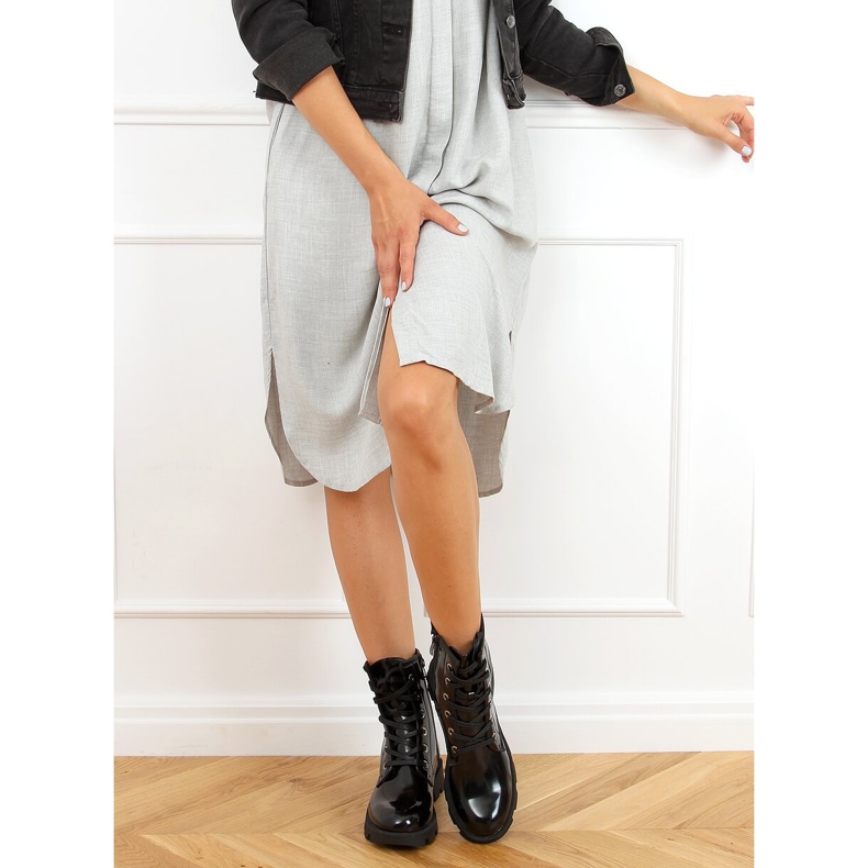 Black lace-up workers Y9551 Black 1