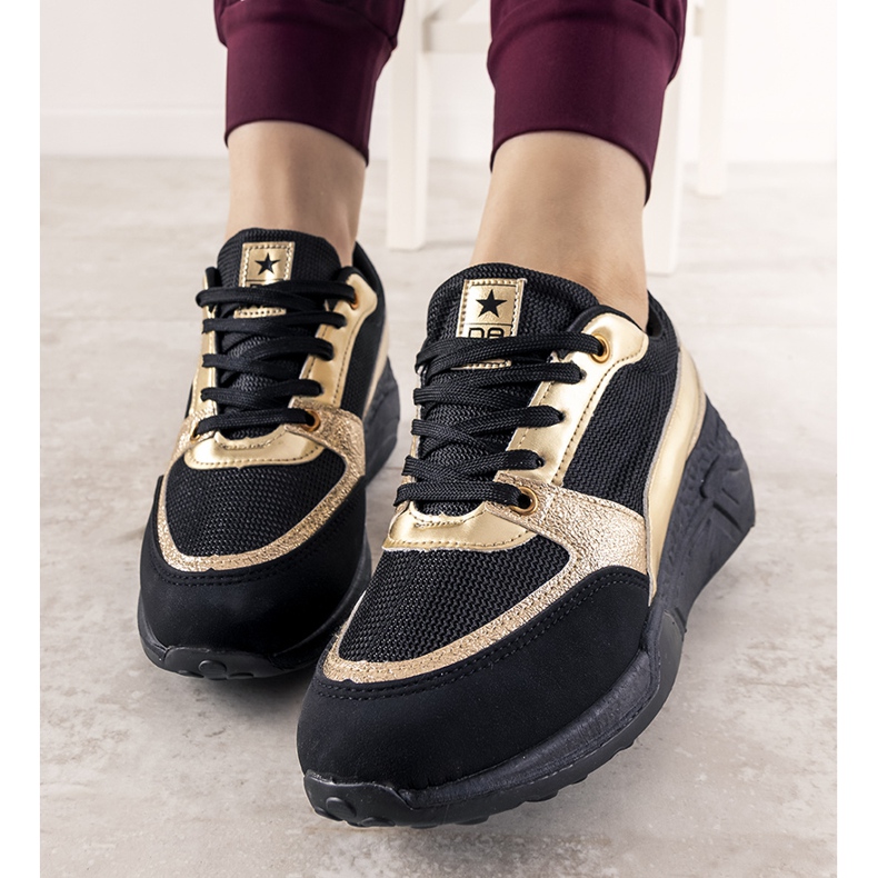 Black sneakers with gold Montessori inserts golden 1