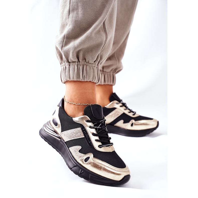 Vinceza Women's Sport Shoes Sneakers Black and Gold Manitoba golden 2