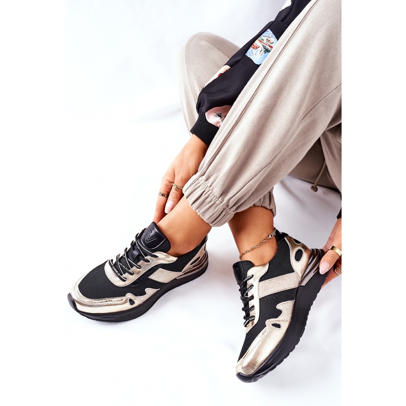 Vinceza Women's Sport Shoes Sneakers Black and Gold Manitoba golden 1