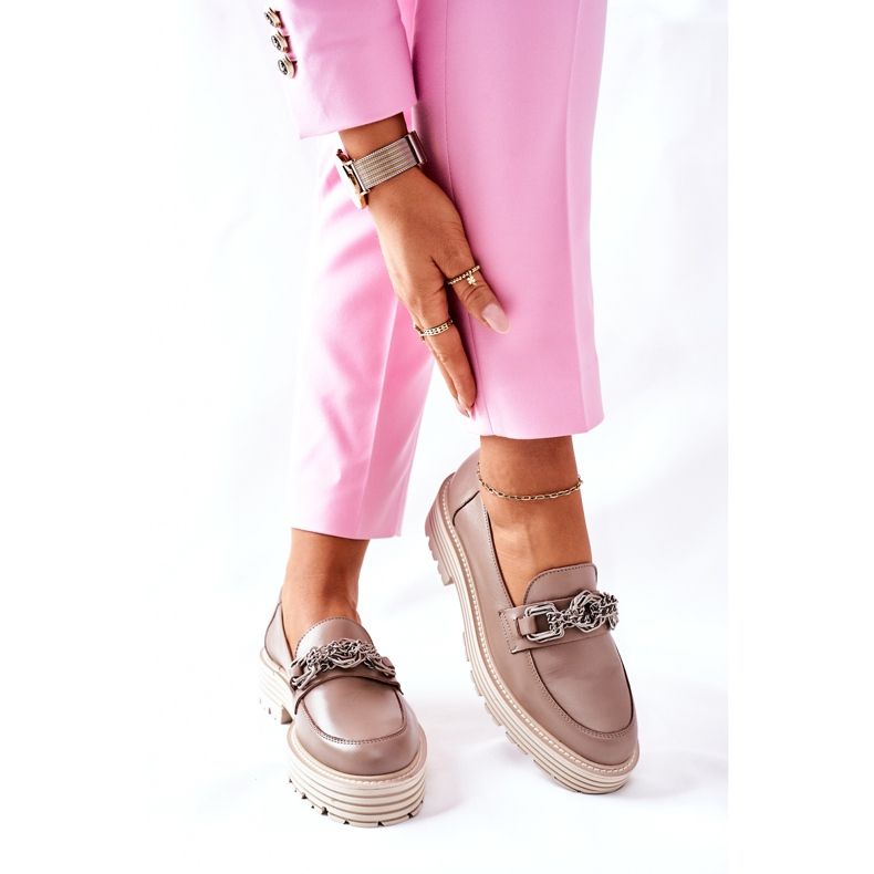 Women's Brogues Loafers Leather Dark Beige Laura Messi 2383 2 Women's Brogues Loafers Leather Dark Beige Laura Messi 2383 2