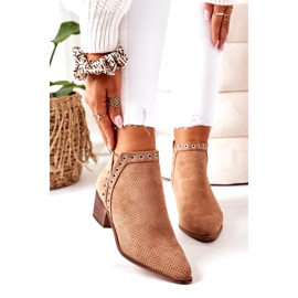 Openwork boots with cut-outs, Camel Western beige 3