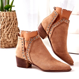 Openwork boots with cut-outs, Camel Western beige 4