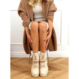 Military beige boots with a chain HB-106 PU / BEIGE 1