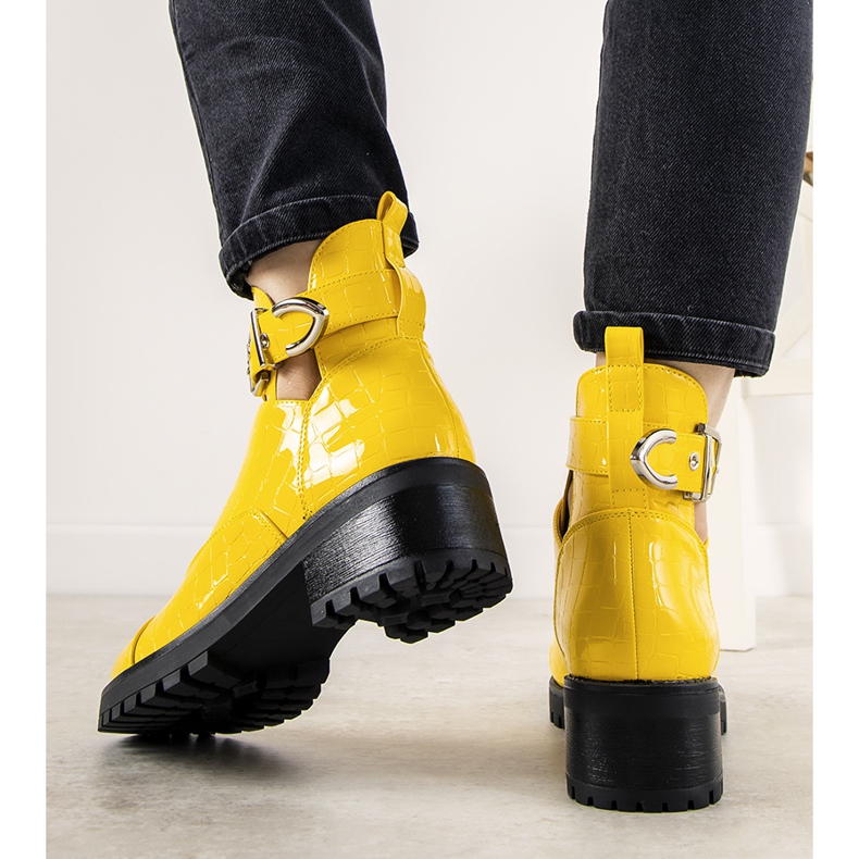 Yellow boots in the Hadley crocodile skin pattern 1