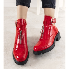 Red boots in the Hadley crocodile skin pattern 1