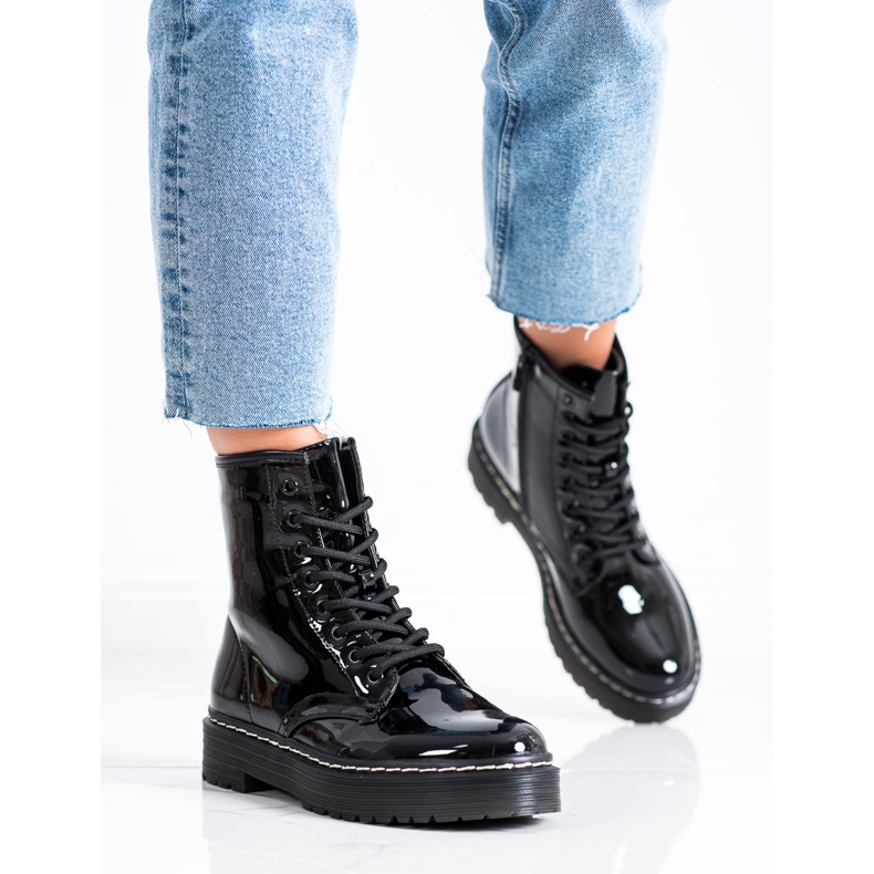 SHELOVET Black Workers Boots With Fur 2