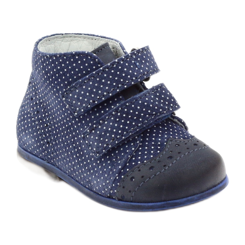 Girls' leather boots navy blue Velcro dots hugotti white 1 Girls' leather boots navy blue Velcro dots hugotti white 1