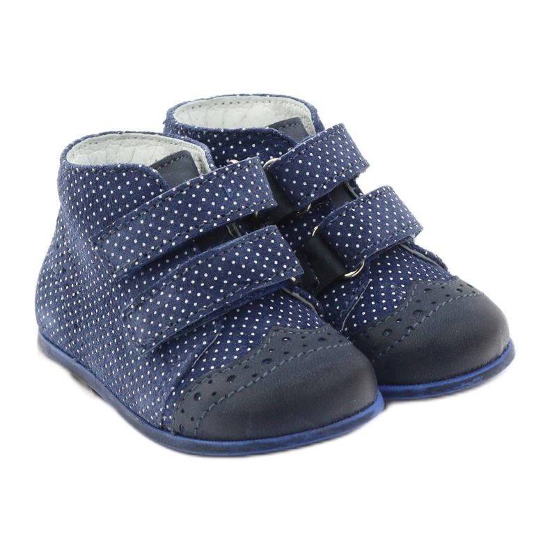Girls' leather boots navy blue Velcro dots hugotti white 4 Girls' leather boots navy blue Velcro dots hugotti white 4