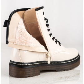SHELOVET Beige Worker Boots With Fur 1
