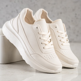 Ideal Shoes Comfortable Eco Leather Sneakers beige 1