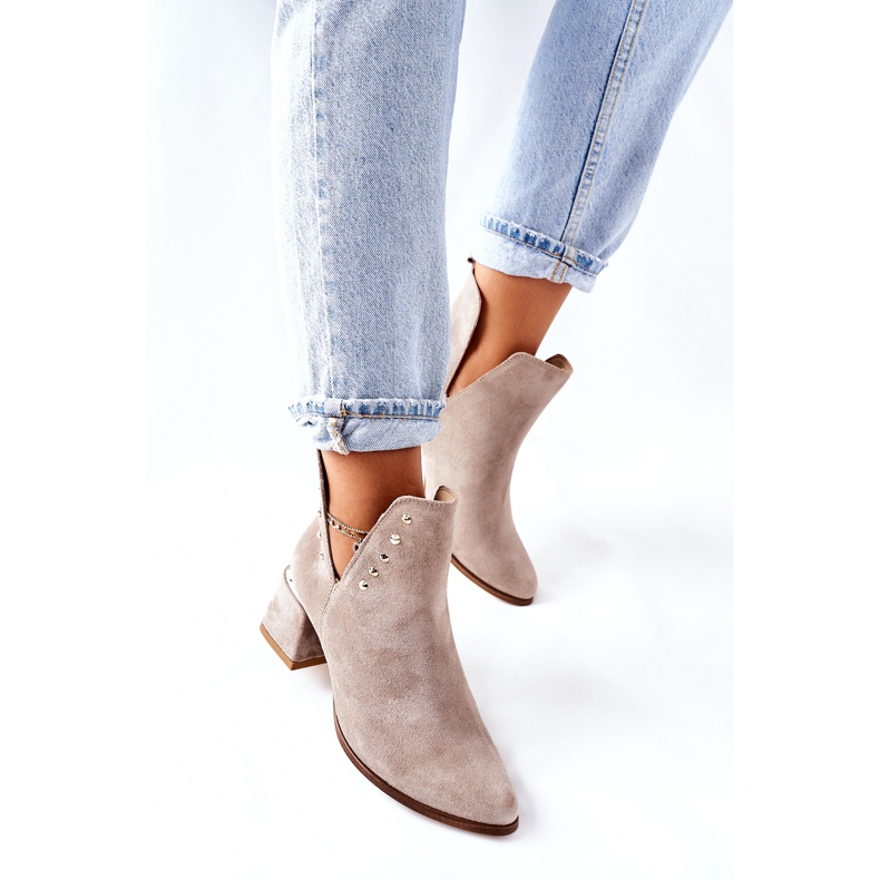 Lewski Shoes Women's Suede Booties With Cutouts Lewski Cappuccino 3074 / B beige 1 Lewski Shoes Women's Suede Booties With Cutouts Lewski Cappuccino 3074 / B beige 1