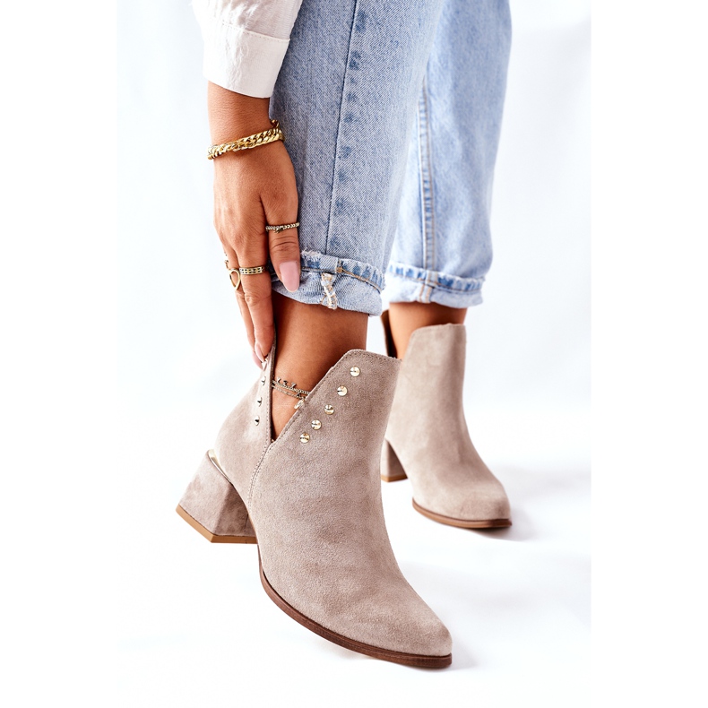 Lewski Shoes Women's Suede Booties With Cutouts Lewski Cappuccino 3074 / B beige 2