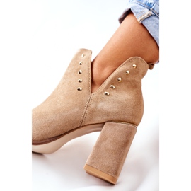 Lewski Shoes Women's Suede Booties With Cutouts Lewski Beige Sand 3075 brown 1