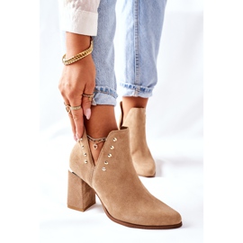 Lewski Shoes Women's Suede Booties With Cutouts Lewski Beige Sand 3075 brown 2