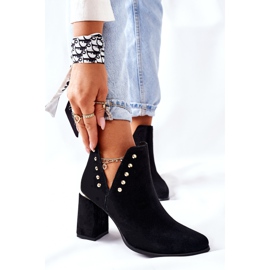 Lewski Shoes Women's Suede Booties With Cutouts Lewski Black 3075 1