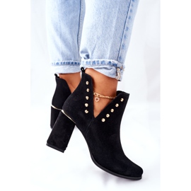 Lewski Shoes Women's Suede Booties With Cutouts Lewski Black 3075 2