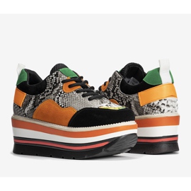 Black Sneakers on a High Looking Sole orange grey 1