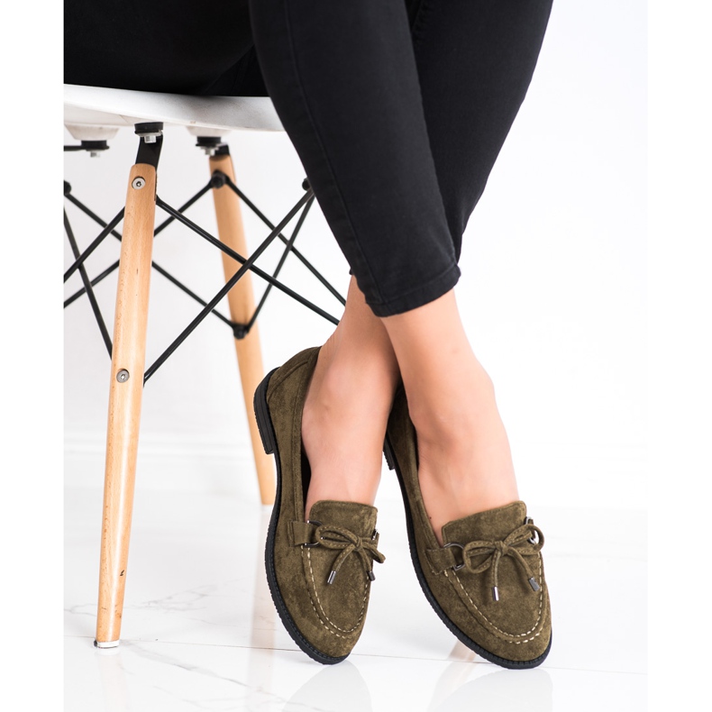 SHELOVET Suede Loafers With A Bow brown green 2