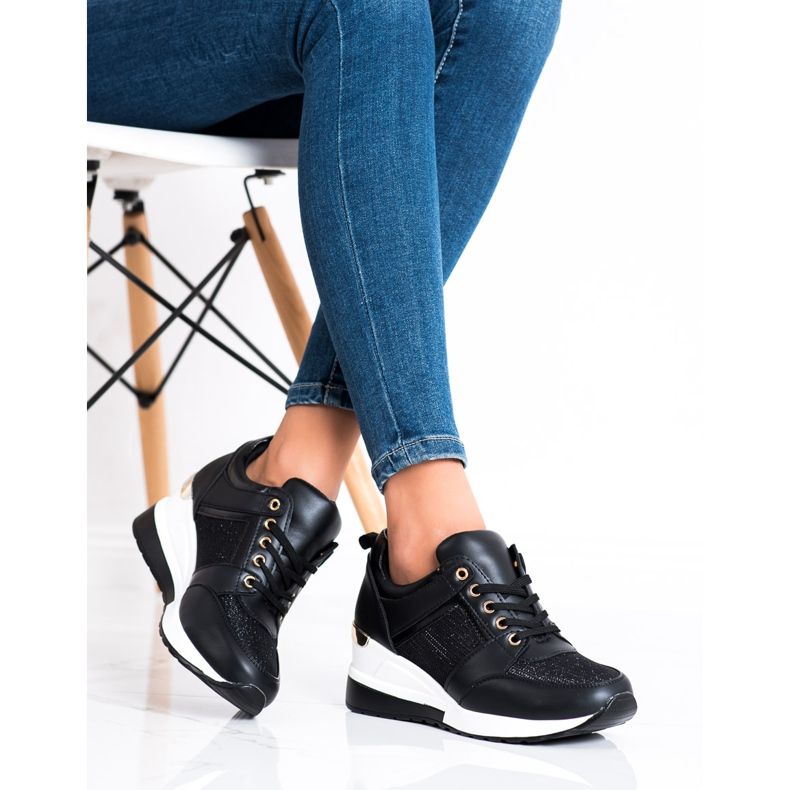 Diamantique Black Wedge Sneakers 1