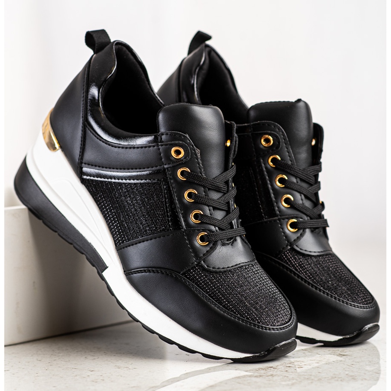 Diamantique Black Wedge Sneakers 2