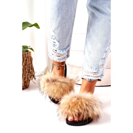 Slippers with natural fur Camel Elsa 747 brown 1