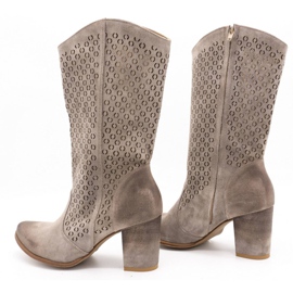 Exousite Women's openwork leather boots high heels 1224 gray grey 5